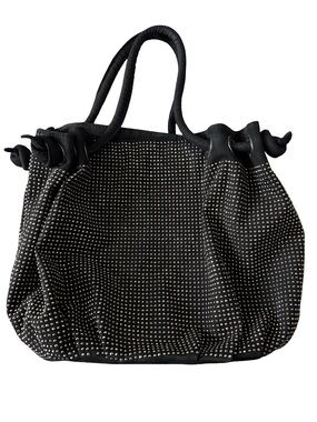 Black Studded Tote Handbag with Silver Accents